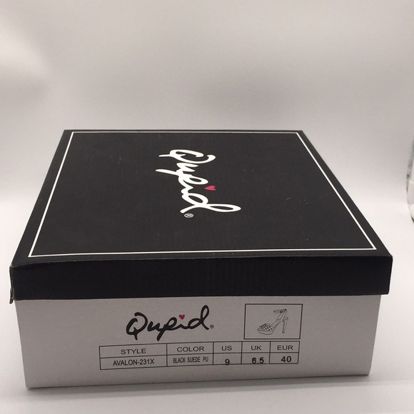 Qupid Ladies Platform Black Suede 5” Heels Pumps Open Toe Rhinestones Size 9 - Picture 14 of 14